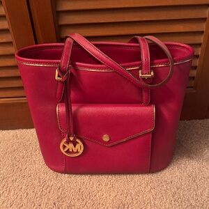 Michael Kors Burgundy Tote with Gold Accents